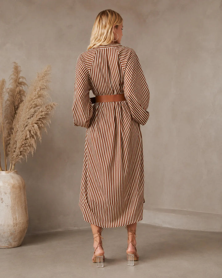 Sienna | Striped Midi Shirt Dress with Belt