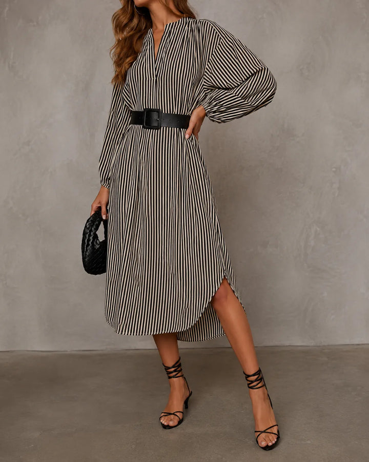 Sienna | Striped Midi Shirt Dress with Belt