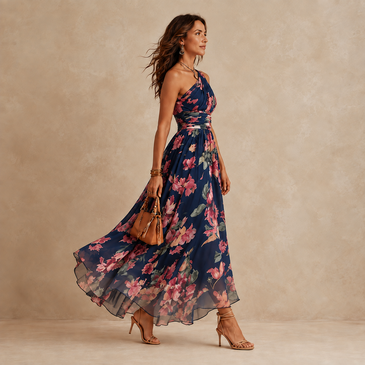 Celeste | Floral Maxi Dress with One-Shoulder Design