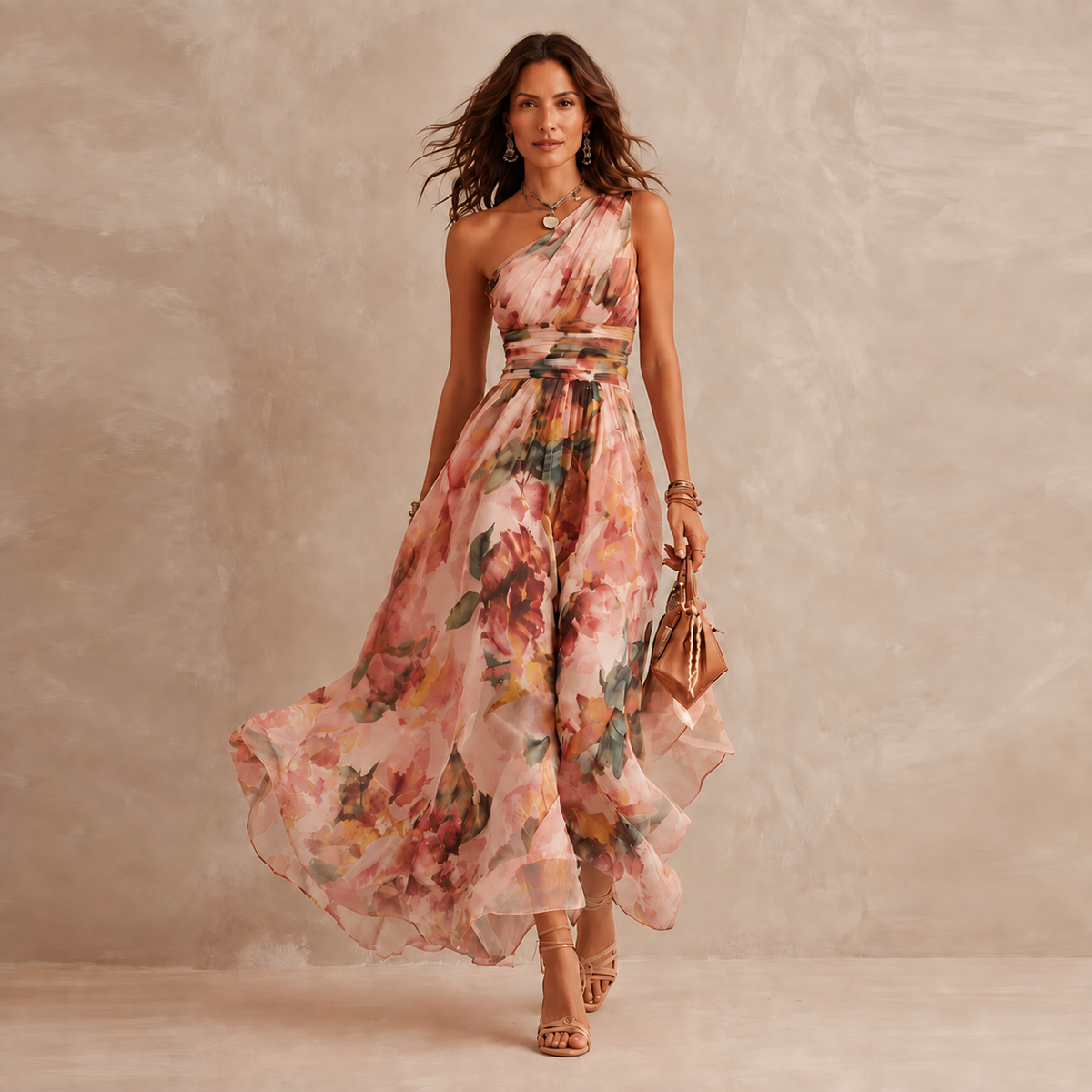 Celeste | Floral Maxi Dress with One-Shoulder Design