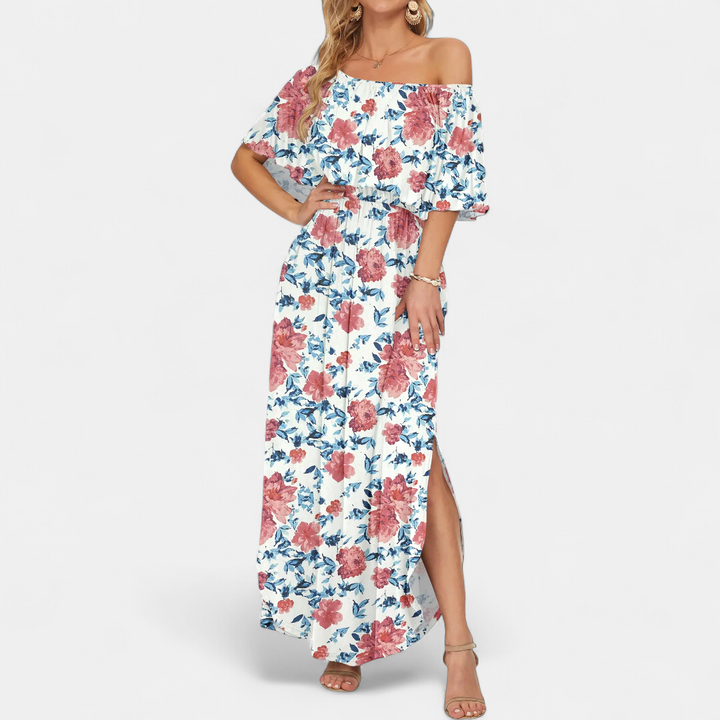SOLÈNE™ – Off-Shoulder Maxi Dress with Print