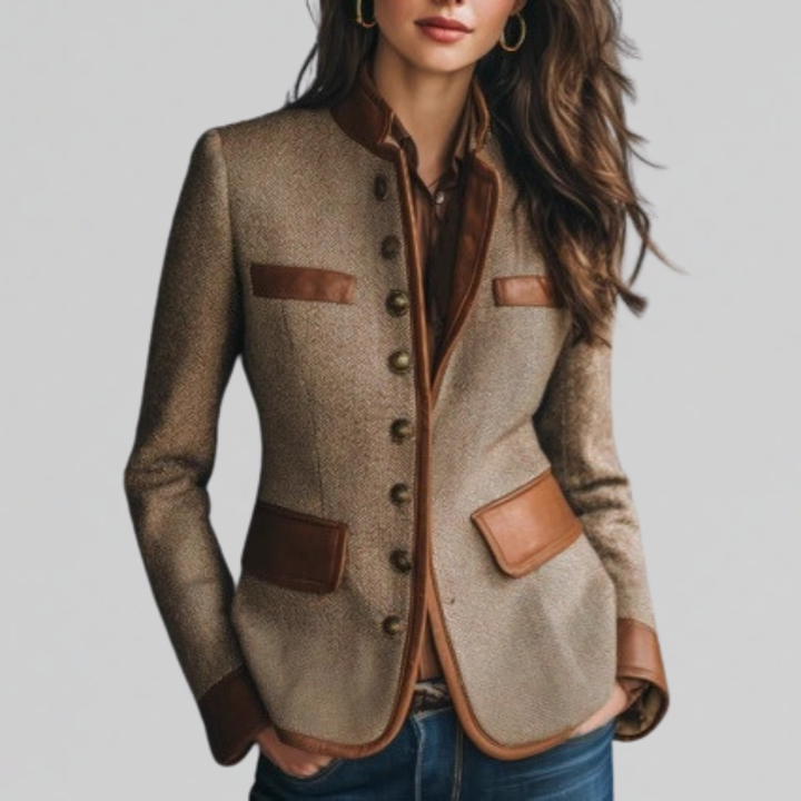 Prudence | Women's Tweed Blazer with Contrast Trim and Button Closure