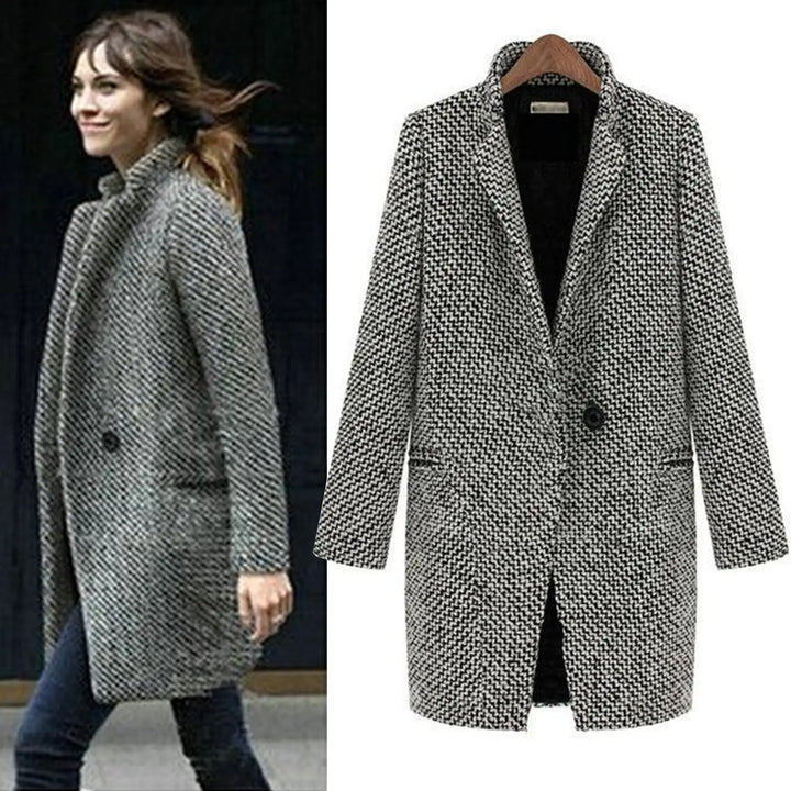 Riley | Women's V-Neck Single Button Wool Blend Blazer Coat