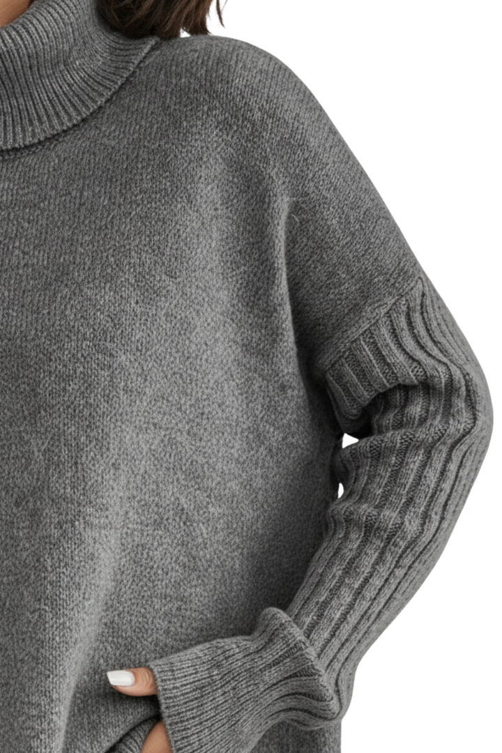 Damaris | Women's Asymmetrical Turtleneck Sweater with Draped Hem