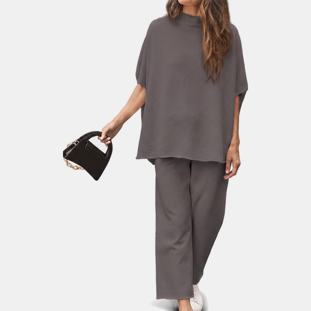 Women's Cropped Wide Leg Lounge Set with Mock Neck