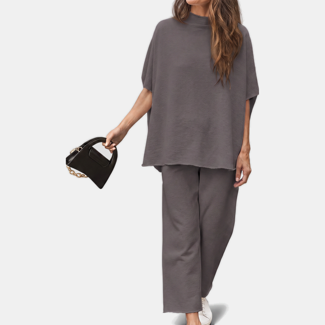 Women's Cropped Wide Leg Lounge Set with Mock Neck