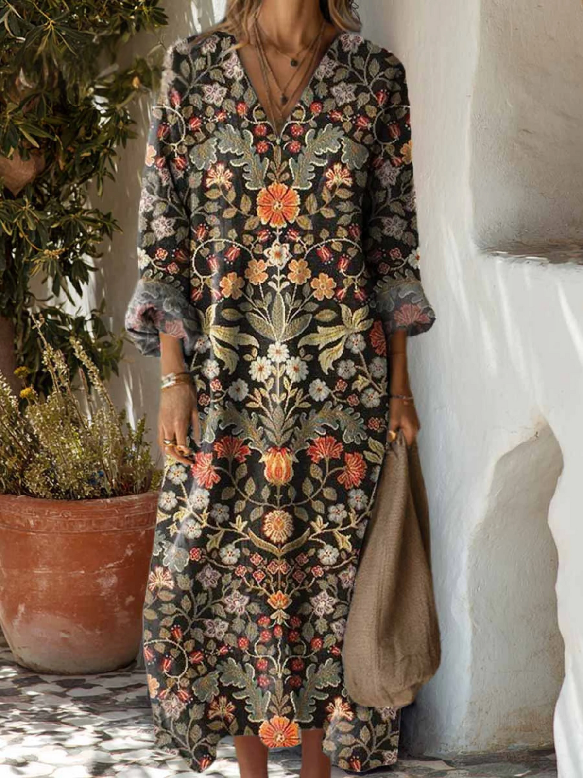 Women's Retro Floral Print Cotton Dress