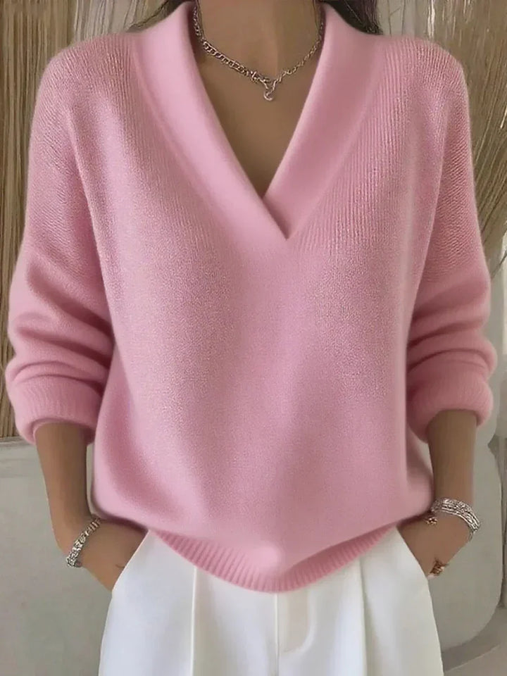 Clara | Women's Relaxed V-Neck Sweater with Draped Design