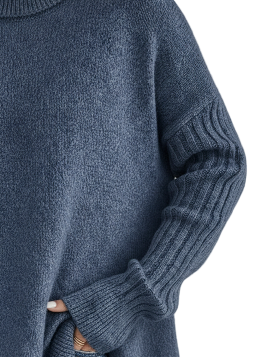 Damaris | Women's Asymmetrical Turtleneck Sweater with Draped Hem
