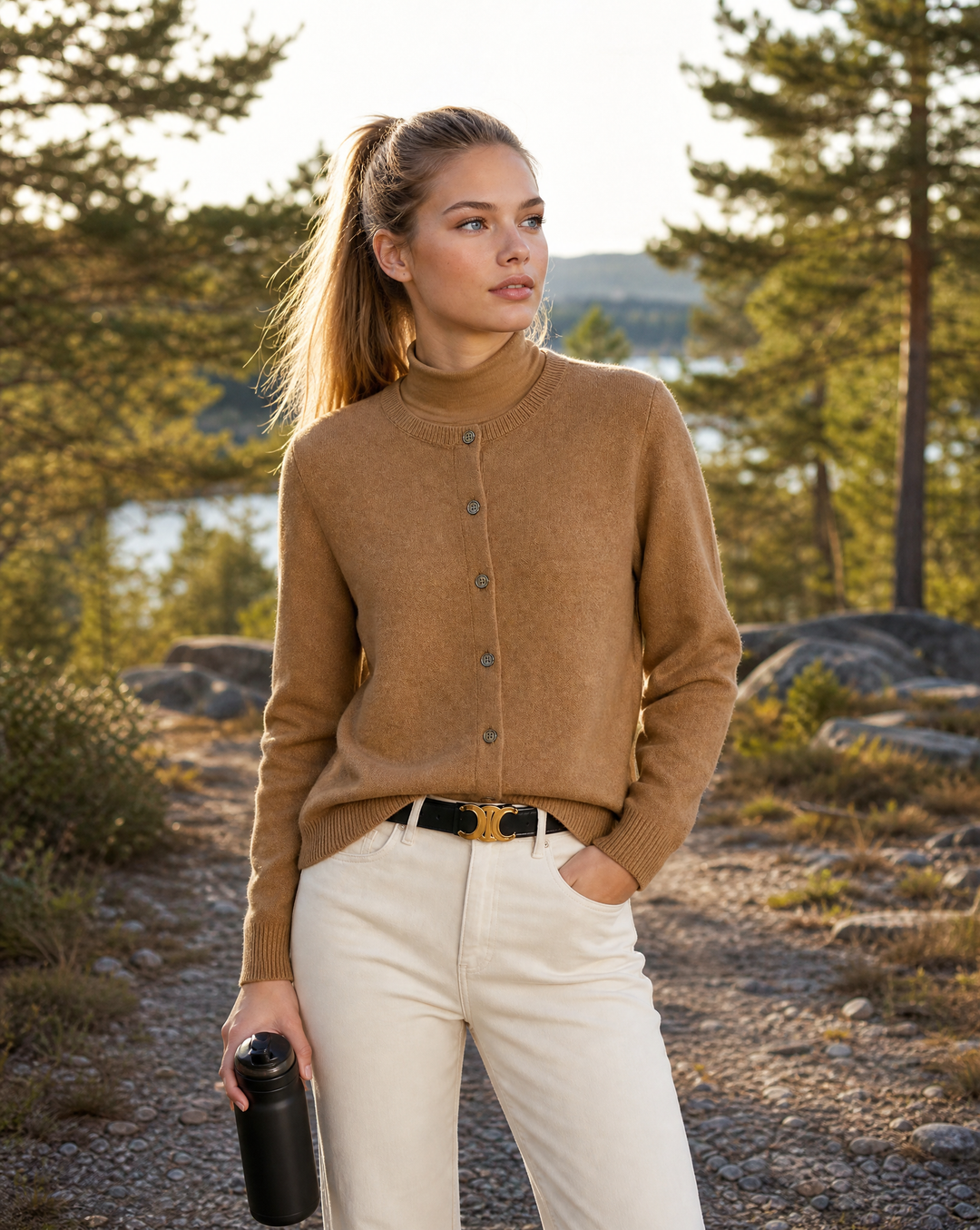 Oriel Women's Soft Button Cardigan with Ribbed Trim