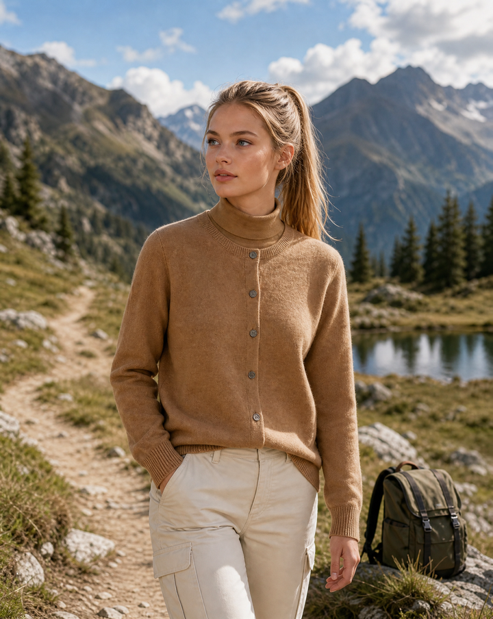 Oriel | Women's Soft Button Cardigan with Ribbed Edges
