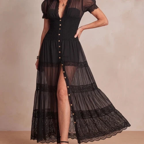 Sophia | Women's Sheer Lace Maxi Dress