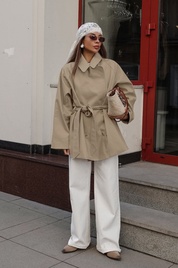 Nerissa | Women's Belted Wrap Trench Coat with Pointed Collar