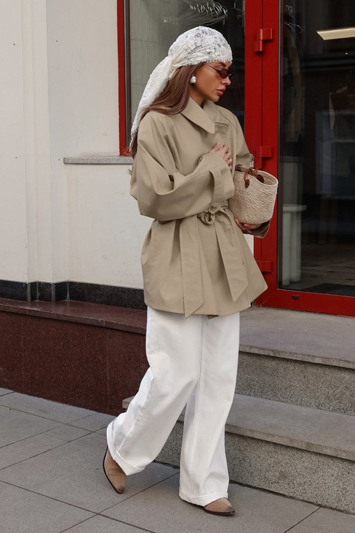 Nerissa | Women's Belted Wrap Trench Coat with Pointed Collar