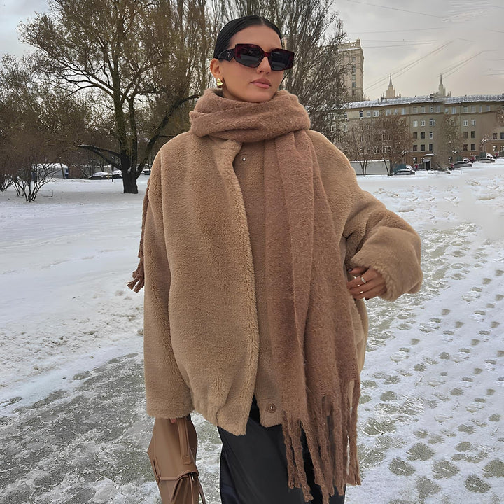 Adelaide Women's Teddy Faux Fur Coat with Drop Shoulder Design