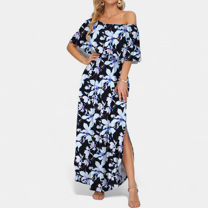 SOLÈNE™ – Off-Shoulder Maxi Dress with Print