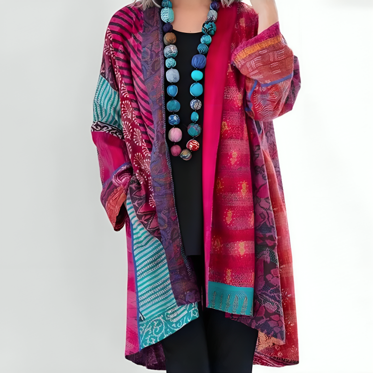 Kathleen | Women's Patchwork Kimono Jacket with Elegant Flowing Sleeves