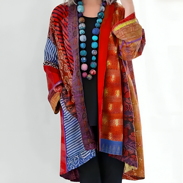 Kathleen | Women's Patchwork Kimono Jacket with Elegant Flowing Sleeves