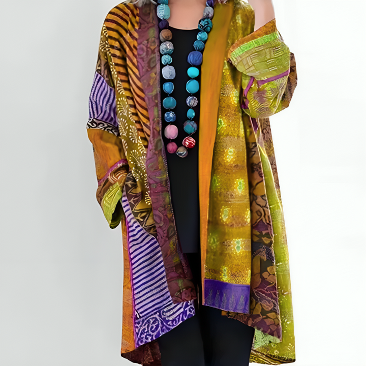 Kathleen | Women's Patchwork Kimono Jacket with Elegant Flowing Sleeves