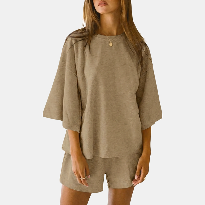 Women's Three-Quarter Sleeve Top and Shorts Lounge Set