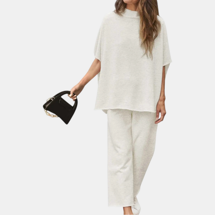 Women's Cropped Wide Leg Lounge Set with Mock Neck