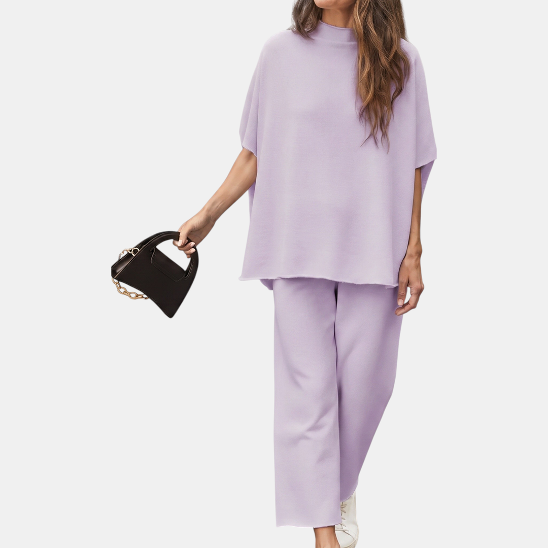 Women's Cropped Wide Leg Lounge Set with Mock Neck