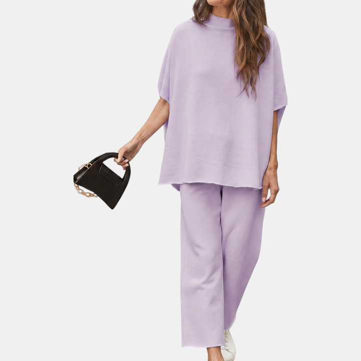 Women's Cropped Wide Leg Lounge Set with Mock Neck