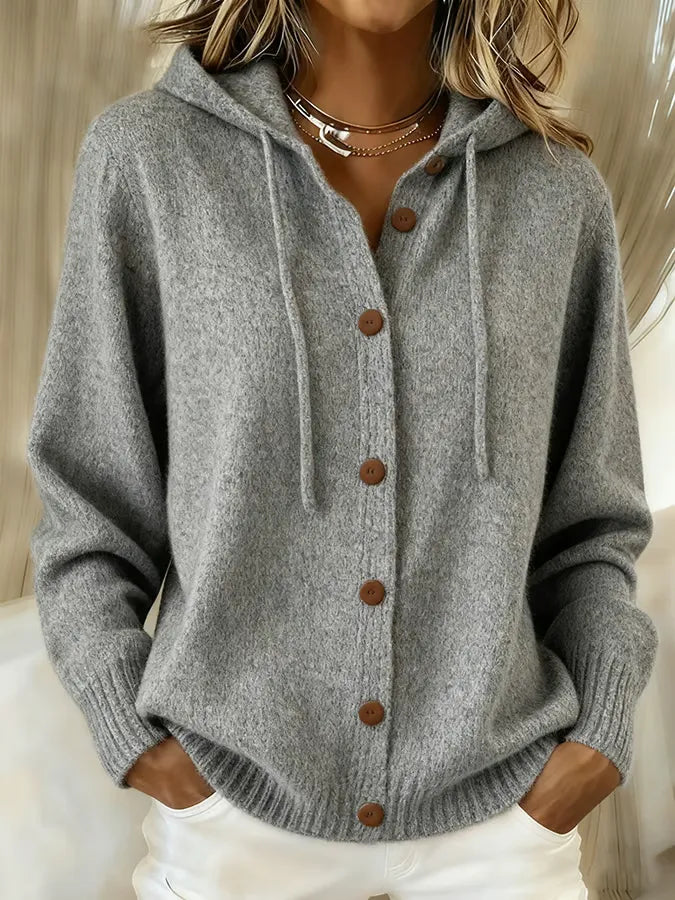 Brenda | Women's Cozy Knit Button-Up Cardigan with Adjustable Hood