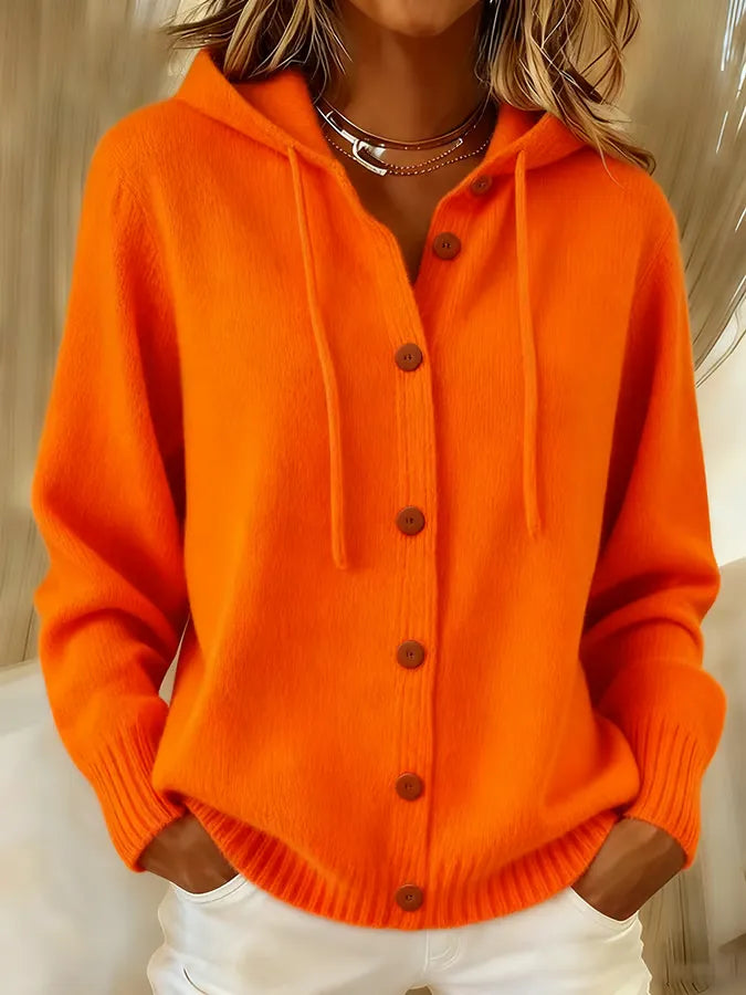Brenda | Women's Cozy Knit Button-Up Cardigan with Adjustable Hood