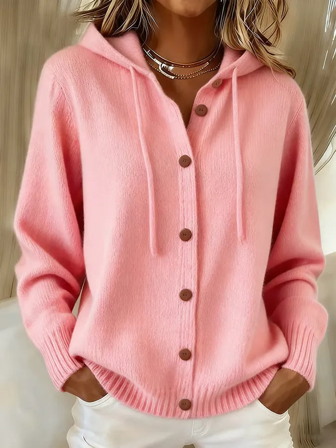 Brenda | Women's Cozy Knit Button-Up Cardigan with Adjustable Hood