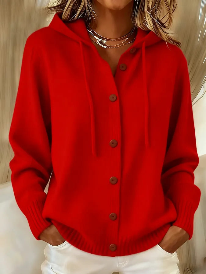 Brenda | Women's Cozy Knit Button-Up Cardigan with Adjustable Hood