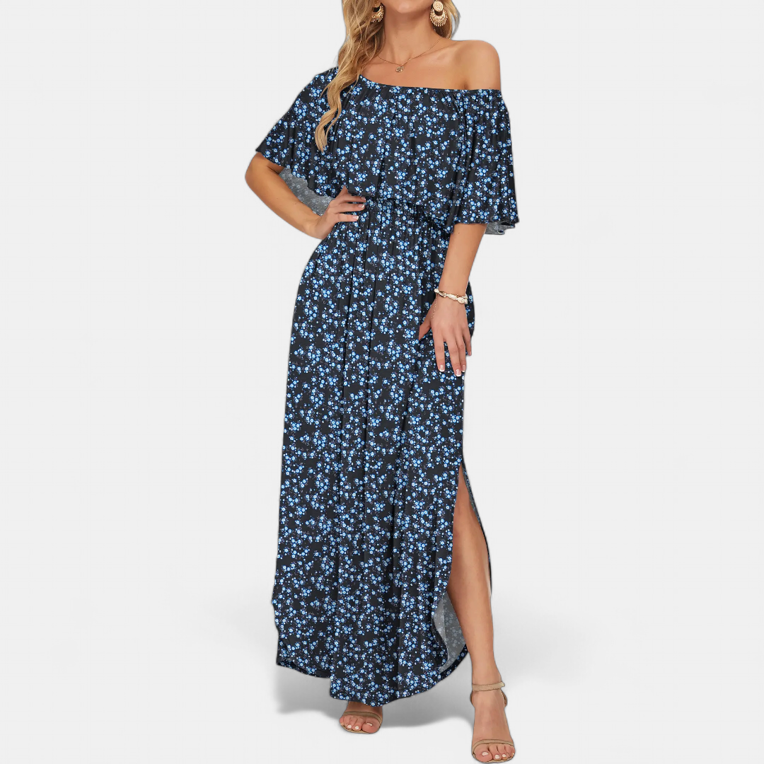 SOLÈNE™ – Off-Shoulder Maxi Dress with Print