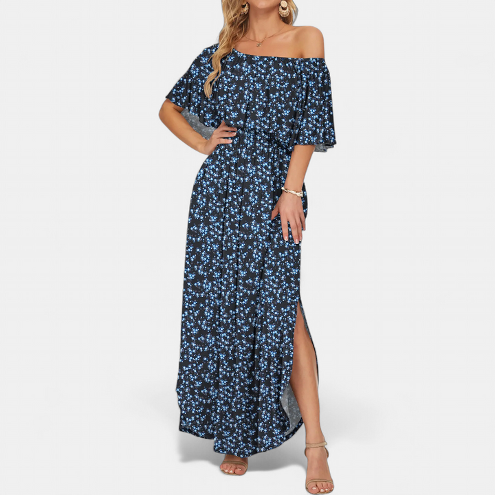 SOLÈNE™ – Off-Shoulder Maxi Dress with Print