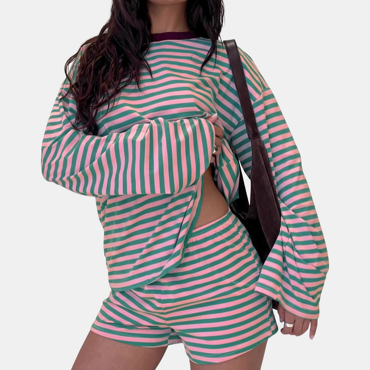 Women's Oversized Long Sleeve Lounge Top and Shorts Set