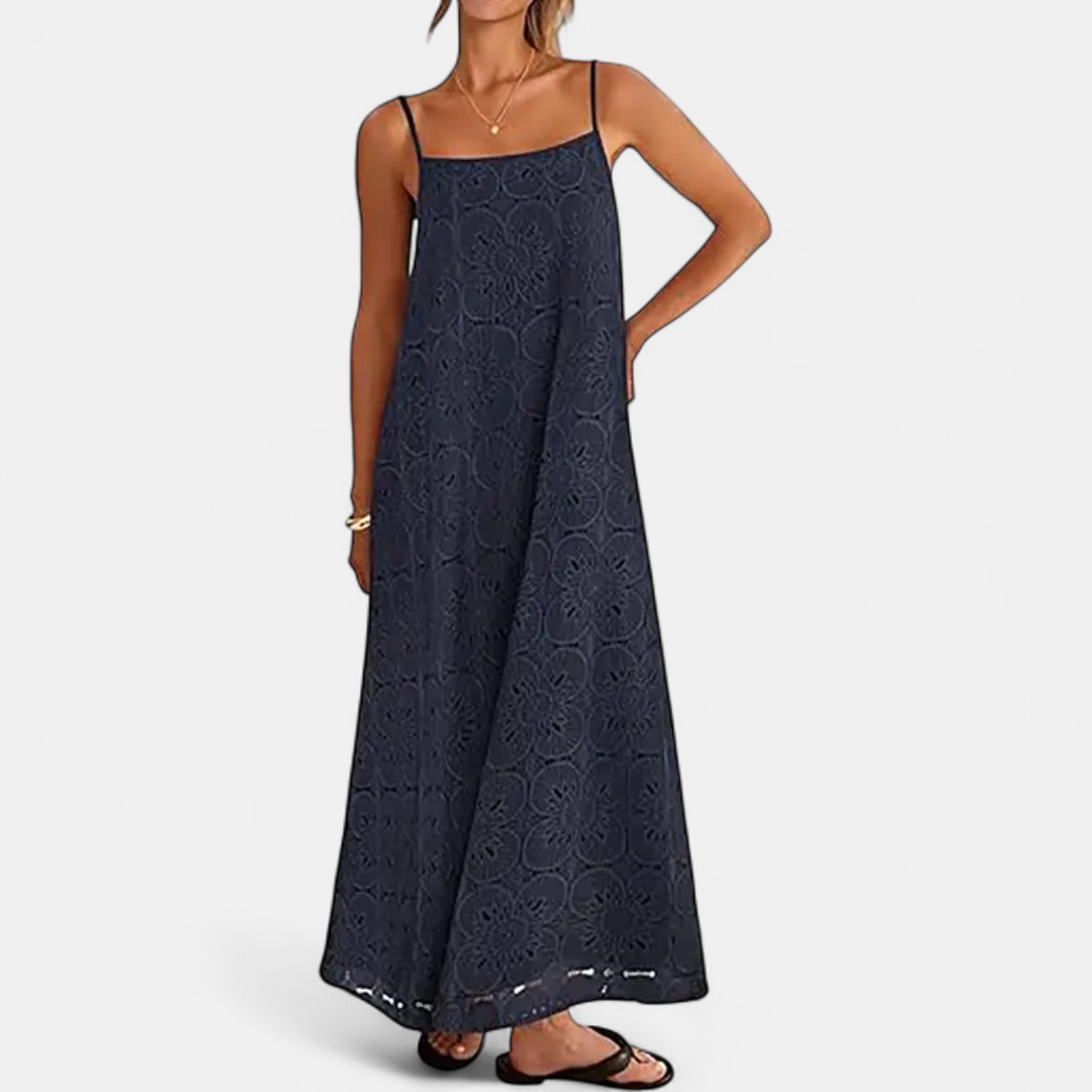 LUNA | Bohemian Maxi Dress with Floral Lace Eyelet Details