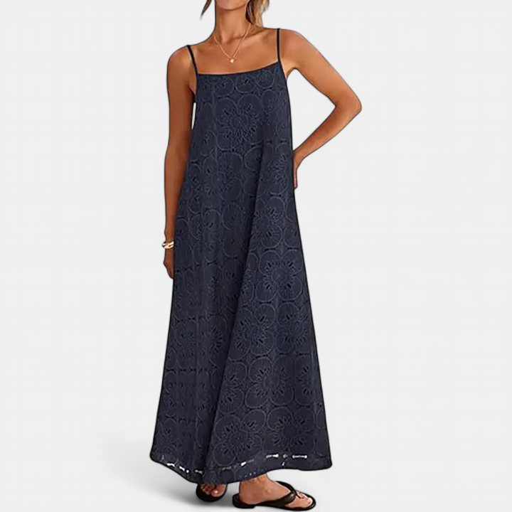 LUNA | Bohemian Maxi Dress with Floral Lace Eyelet Details