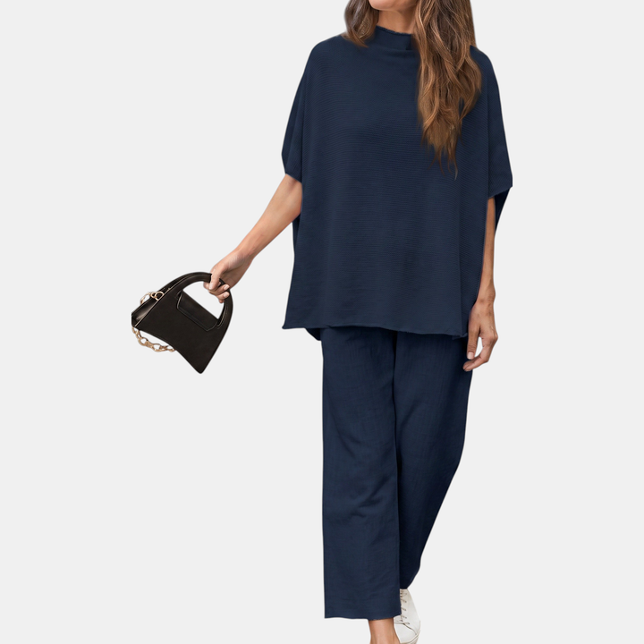 Women's Cropped Wide Leg Lounge Set with Mock Neck