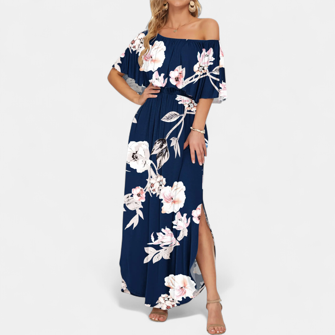 SOLÈNE™ – Off-Shoulder Maxi Dress with Print