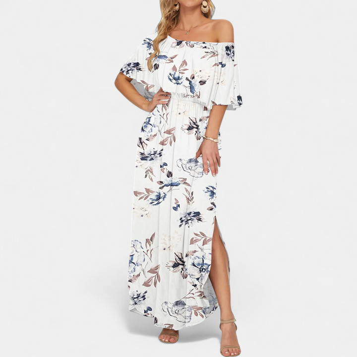 SOLÈNE™ – Off-Shoulder Maxi Dress with Print