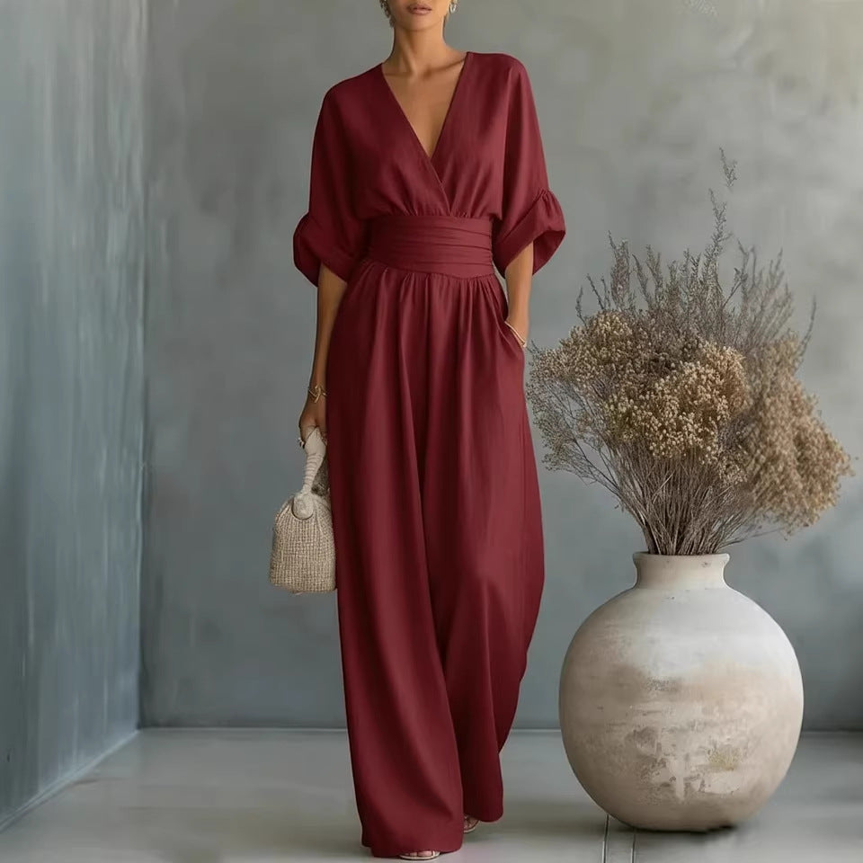 Elowen | Chic Draped Wide-Leg Jumpsuit