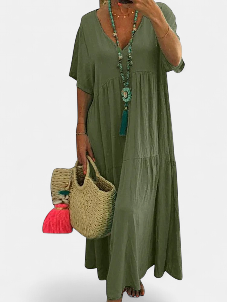 LINNEA | Elegant Ruffled V-Neck Maxi Dress