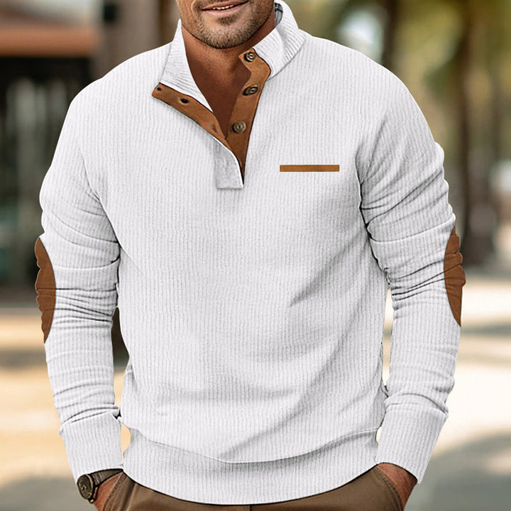 Bellonaro Men's Corduroy Sweatshirt with Quarter Button Stand Collar