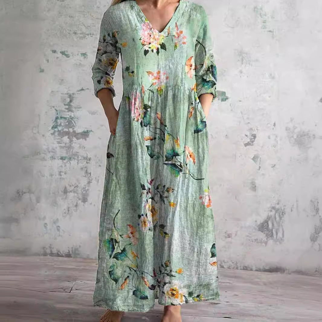 Ivory Floral Whimsy Bohemian Maxi Dress