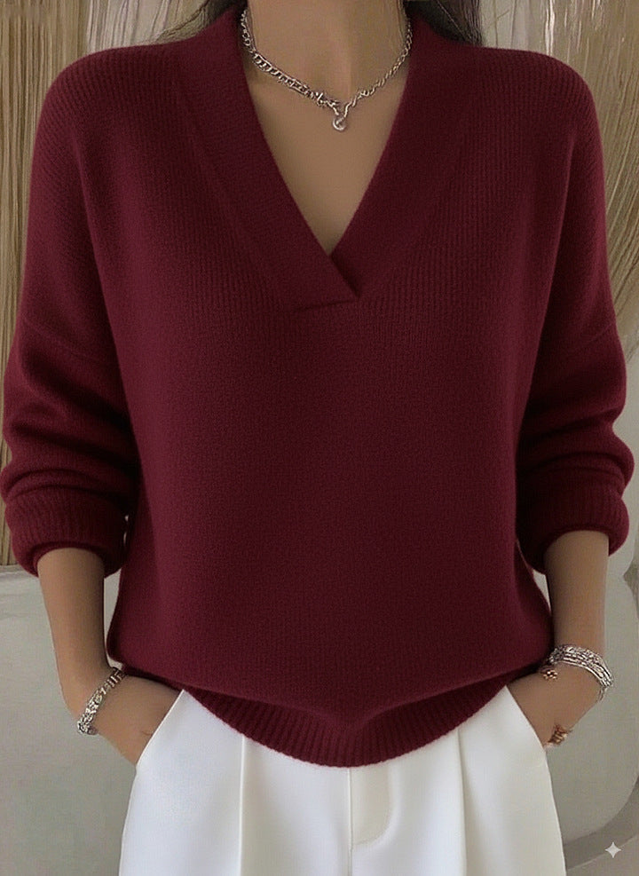 Clara | Women's Relaxed V-Neck Sweater with Draped Design
