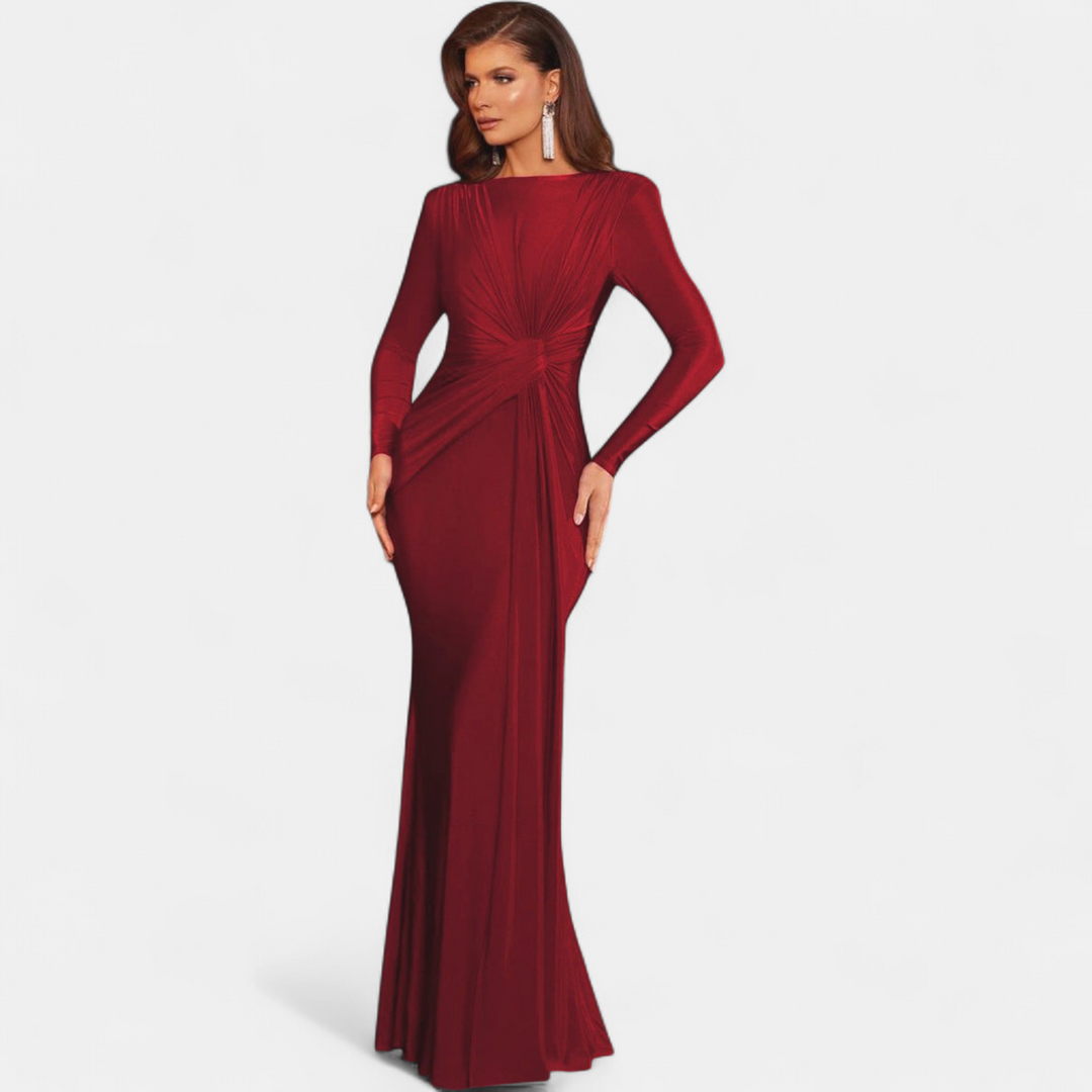 JOSALIE | Chic Ruched Bodycon Dress with Padded Shoulders and Long Sleeves