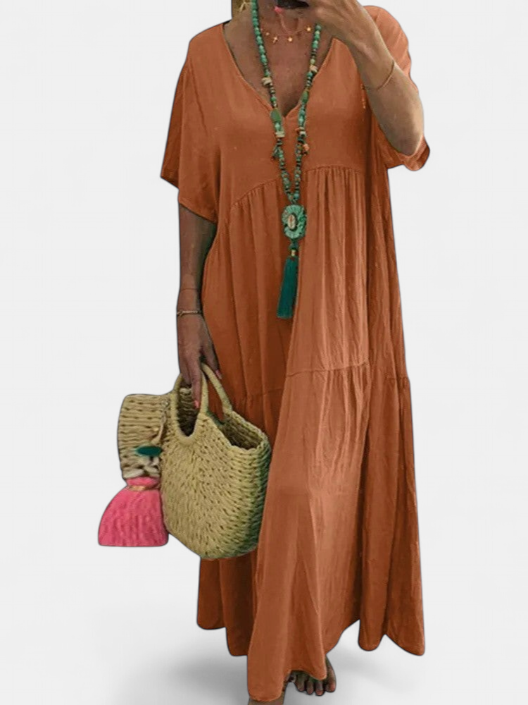 LINNEA | Elegant Ruffled V-Neck Maxi Dress