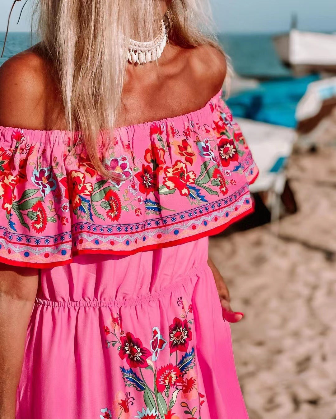 Oceana - Long Printed Lace-Up Waist Dress