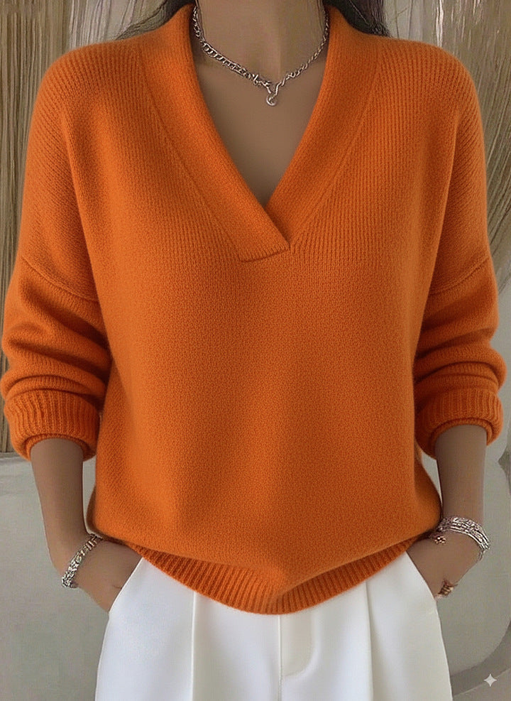 Clara | Women's Relaxed V-Neck Sweater with Draped Design