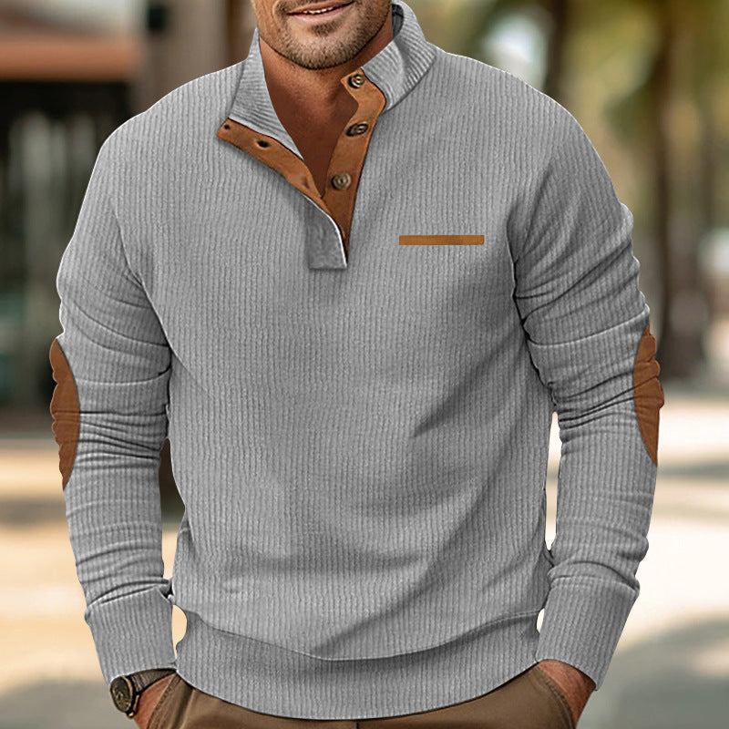 Bellonaro Men's Corduroy Sweatshirt with Quarter Button Stand Collar