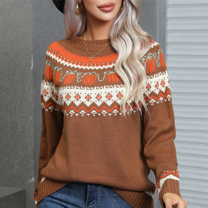 Iyonna | Women's Vintage Pumpkin Motif Pullover Sweater